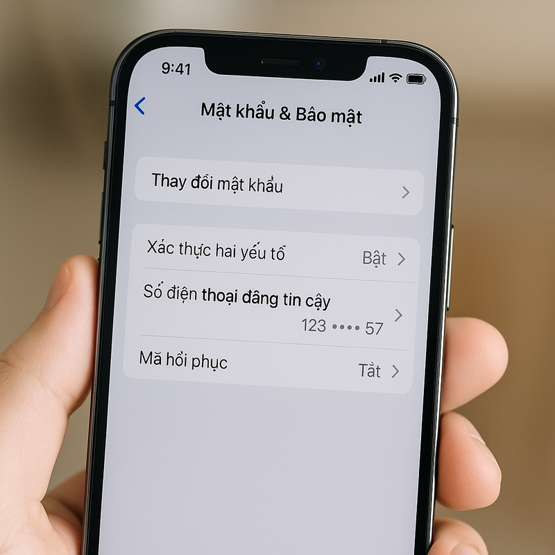 Bảo vệ iPhone bằng mật khẩu mạnh, xác thực hai yếu tố, cập nhật iOS và tránh bấm vào liên kết lạ. 