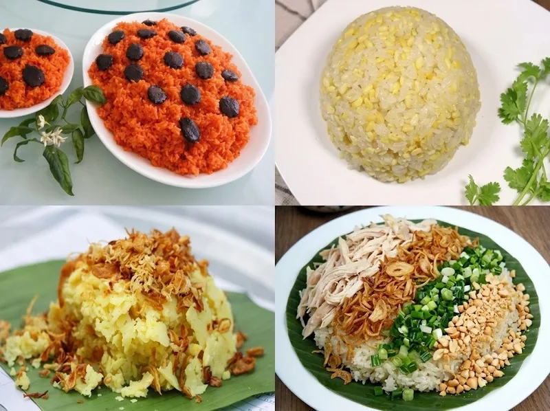 Các loại xôi Việt Nam đa dạng về màu sắc, nguyên liệu và giá trị dinh dưỡng tùy theo cách chế biến.